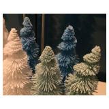 Lot of (7) Winter / Christmas Décor - (5) Trees and (2) Nutcrackers