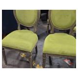 Lot of (2) Wood Frame Oval Back Accent Chairs by Linon Manchester (spring green/distressed wood)