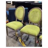 Lot of (2) Wood Frame Oval Back Accent Chairs by Linon Manchester (spring green/distressed wood)