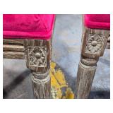 Lot of (2) Wood Frame Oval Back Accent Chairs by Linon Manchester (fuscia/distressed wood)