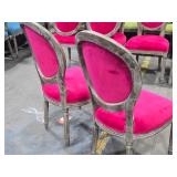Lot of (2) Wood Frame Oval Back Accent Chairs by Linon Manchester (fuscia/distressed wood)