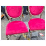 Lot of (2) Wood Frame Oval Back Accent Chairs by Linon Manchester (fuscia/distressed wood)