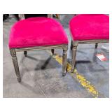 Lot of (2) Wood Frame Oval Back Accent Chairs by Linon Manchester (fuscia/distressed wood)