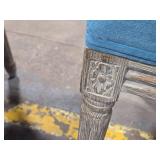 Lot of (2) Wood Frame Oval Back Accent Chairs by Linon Manchester (bright blue/distressed wood)