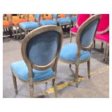 Lot of (2) Wood Frame Oval Back Accent Chairs by Linon Manchester (bright blue/distressed wood)