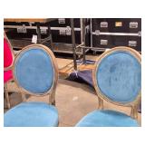 Lot of (2) Wood Frame Oval Back Accent Chairs by Linon Manchester (bright blue/distressed wood)