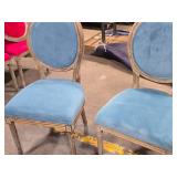 Lot of (2) Wood Frame Oval Back Accent Chairs by Linon Manchester (bright blue/distressed wood)