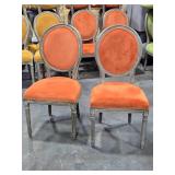 Lot of (2) Wood Frame Oval Back Accent Chairs by Linon Manchester (rustic orange/distressed wood)
