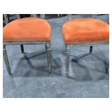 Lot of (2) Wood Frame Oval Back Accent Chairs by Linon Manchester (rustic orange/distressed wood)