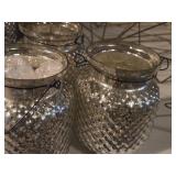 Lot of (4) Glass Hobnob Jar with Wire Hanger 5" (silver mercury)