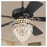 HINNIXY 52 in. Smart Indoor Black 3-Color LED 6-Speed Crystal Chandelier Ceiling Fan with Light Kit and Remote Control Customer Returns See Pictures