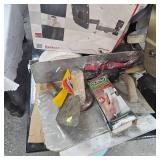 Lot of 2 Welding Masks, Taper, and Cement Tools and TV Mount