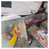 Lot of 2 Welding Masks, Taper, and Cement Tools and TV Mount