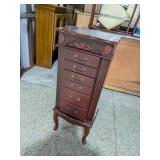 Standing 7-Drawer Wood Jewelry Armoire Chest w/ Mirror & Side Closets