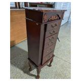 Standing 7-Drawer Wood Jewelry Armoire Chest w/ Mirror & Side Closets