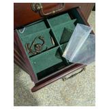 Standing 7-Drawer Wood Jewelry Armoire Chest w/ Mirror & Side Closets