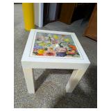 Vintage 1980 Arthur Kaplan Floral Print End Table White Lacquer Style