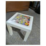 Vintage 1980 Arthur Kaplan Floral Print End Table White Lacquer Style
