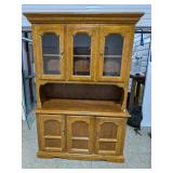 Traditional Oak China Hutch & Buffet Cabinet 76.25" Tall