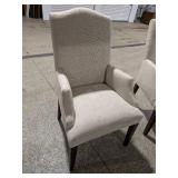 Pair of Upholstered High Back Dining Arm Chairs Neutral Fabric