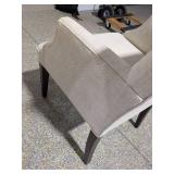 Pair of Upholstered High Back Dining Arm Chairs Neutral Fabric