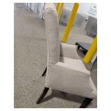 Pair of Upholstered High Back Dining Arm Chairs Neutral Fabric
