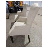 Pair of Upholstered High Back Dining Arm Chairs Neutral Fabric