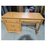 Small Faux-Pine Student Desk 4-Drawer Kneehole w/ Turned Legs
