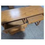 Small Faux-Pine Student Desk 4-Drawer Kneehole w/ Turned Legs