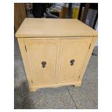 Antique / Vintage Wheeled 2-Door Washstand Cabinet Yellow Paint Finish
