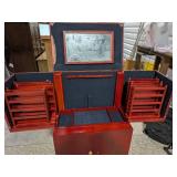 Tall Red Wood Jewelry Cabinet by Lori Greiner 4-Section Storage
