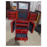 Tall Red Wood Jewelry Cabinet by Lori Greiner 4-Section Storage
