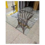 Rattan/Bamboo Style Glass Top Coffee Table Square Base