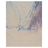 Framed Religious Pencil Sketch Print Jesus with Children Signed J. Hook