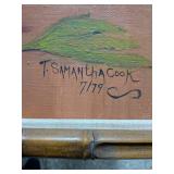 Original Oil Painting T. Samantha Cook 1979 White Flowers Bamboo Frame