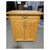 Rolling Wood Butcher Block Kitchen Cart Island w/ Drawer & Cabinet