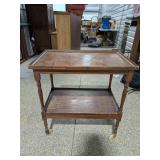 Antique Two-Tiered Tea Cart / Serving Trolley Dark Wood w/ Turned Legs
