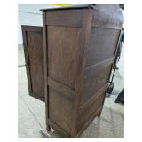 Antique Dark Wood Tall Bedroom Cabinet / Armoire Carved Doors