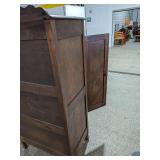 Antique Dark Wood Tall Bedroom Cabinet / Armoire Carved Doors