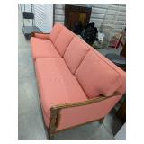 Vintage French Provincial Sofa Couch Pink Coral Upholstery Carved Wood