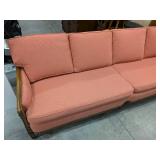 Vintage French Provincial Sofa Couch Pink Coral Upholstery Carved Wood