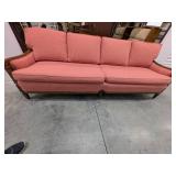 Vintage French Provincial Sofa Couch Pink Coral Upholstery Carved Wood