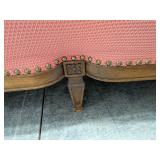 Vintage French Provincial Sofa Couch Pink Coral Upholstery Carved Wood