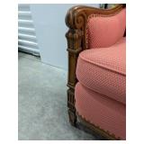 Vintage French Provincial Sofa Couch Pink Coral Upholstery Carved Wood