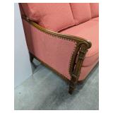 Vintage French Provincial Sofa Couch Pink Coral Upholstery Carved Wood