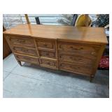 Traditional Wide Dresser Bureau w/ 9 Drawers Wood Tone Finish