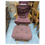 Wood Glider Rocker Chair and Ottoman Set Tufted Maroon Cushions