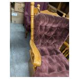 Wood Glider Rocker Chair and Ottoman Set Tufted Maroon Cushions
