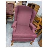 Traditional Wing Back Armchair Upholstered in Maroon/Burgundy Fabric