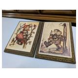 Lot of Two Vintage Hummel Wall Prints Wood Mounted Gold Trim 5.25" x 6.75"